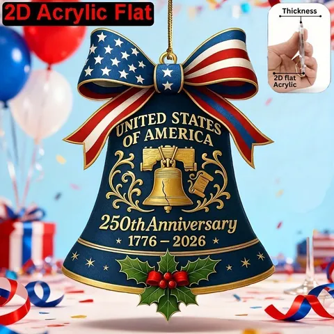 USA 250th Anniversary Commemorative Bell Hanging Sign Acrylic Patriotic Decor Liberty Bell Ornament For Holiday Party Home Decor