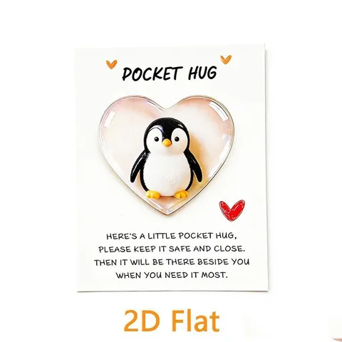 Acrylic Heart Pocket Hug Souvenir Gift Card Cartoon Animal Pattern For Valentine Christmas Greeting Card Token Gift
