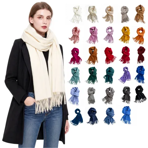 Écharpe Femme Couleur Unie Avec Glands Imitation Cachemire Chaude Épaisse Châle Pour Hiver Automne Polyester Grand Pashmina