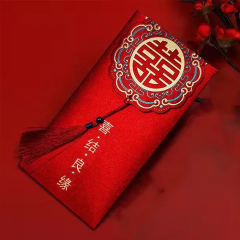 Sobre Rojo Tradicional Chino de Tela de Brocado Elegante Bolsa de Seda para Dinero de la Suerte Con Borla Nudo Chino Para Boda Año Nuevo Regalo