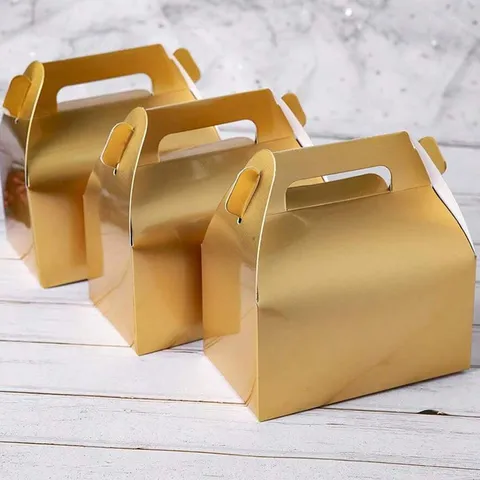 Caja de Embalaje de Panadería de Cartón Dorado Portátil Para Mousse Pastel Tarta de Huevo Bolsa de Transporte Regalo Fiesta Caja de Mano
