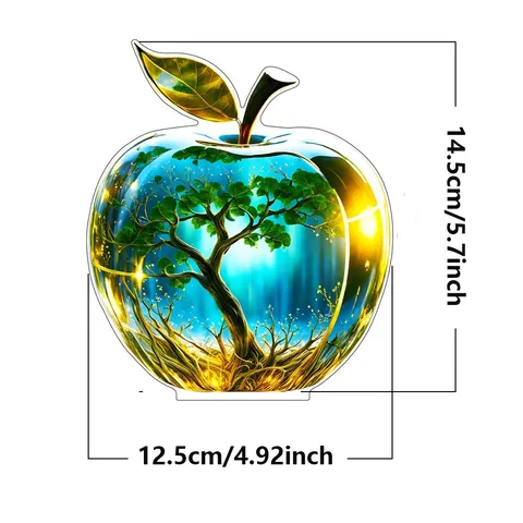 Flat Acrylic Crystal Apple Ornament Art Floral Landscape Tabletop Decoration Home Bedroom Living Room Festival Decor Gift