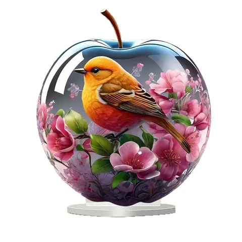 Flat Acrylic Crystal Apple Ornament Art Floral Landscape Tabletop Decoration Home Bedroom Living Room Festival Decor Gift