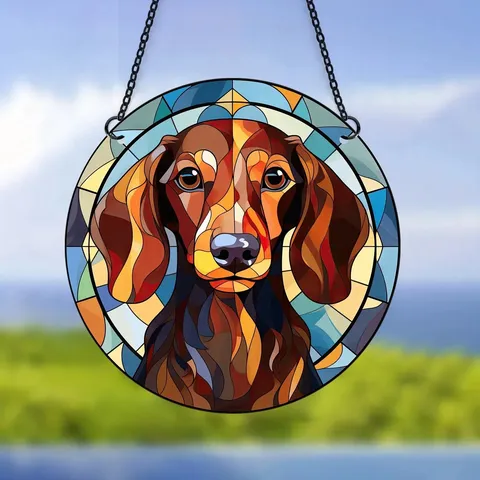 Acrylic Stained Glass Dog Window Hanging Sun Catcher Cute Puppy Wall Decor Colorful Animal Acrylic Ornament Gift