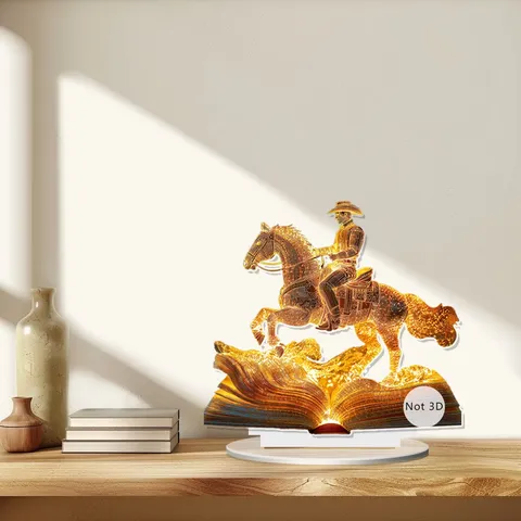 Acrylic Cowboy Reading Desktop Ornament LED Night Light Creative Tabletop Decor For Office Living Room Home Gift