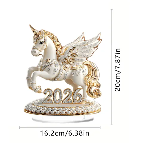 Year Of The Horse Pegasus Unicorn Acrylic Desktop Ornament Rhinestone Inlaid Modern Art Home Table Decor Figurine