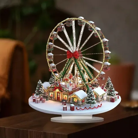 Acrylic Christmas Windmill Snow Village Ornament Desktop LED Light Glowing Acrylic Craft Holiday Home Decoration Gift