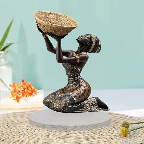 Statuetta di Ragazza Nera in Acrilico Ornamentale da Tavolo Decorazione da Scrivania Piatta 2D Statua di Donna Africana Decorazione per la Casa Regalo d'Arte