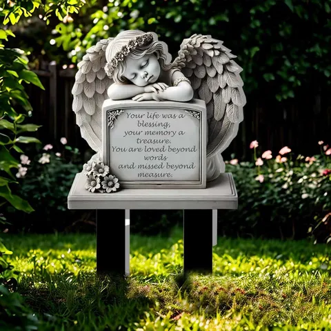 Easter Angel Tombstone Memorial Plaque Acrylic Garden Ground Insert Decoration Outdoor Yard Grave Marker Ornament