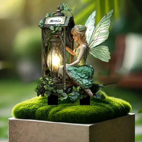Acrylic Fairy Garden Stake Decorative Plant Ornament Outdoor Yard Art Glowing Lantern Fairy Figurine Pot Decor