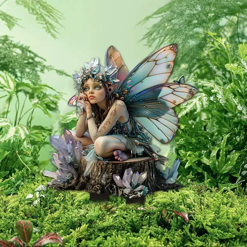 Acrílico Verde Selva Triste Duende Hada Con Alas Maceta Jardín Planta Prop Decorativo Inserto De Suelo Arte De Jardín