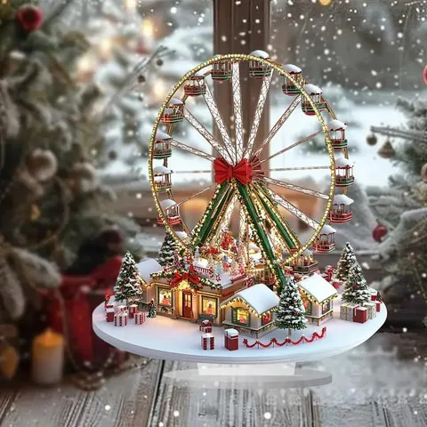 Acrylic Christmas Windmill Snow Village Ornament Desktop LED Light Glowing Acrylic Craft Holiday Home Decoration Gift