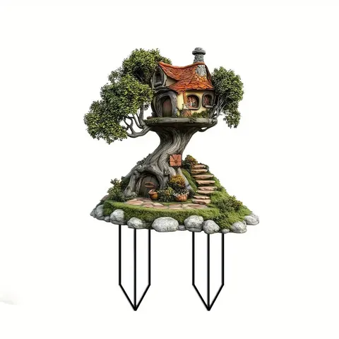 Acryl Gartenstecker Fee Weihnachtsmann Baumhaus Rasen Ornament Wasserdichte Outdoor Hof Topfpflanze Dekor