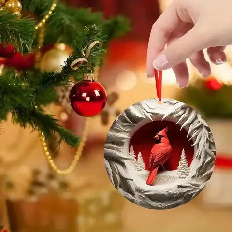 Christmas Tree Acrylic Hanging Ornament Winter Snow Scene Cardinal Deer Car Rearview Mirror Pendant Holiday Party Decor