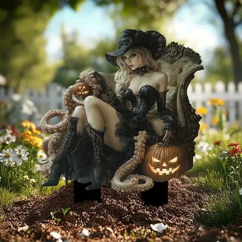 Outdoor Garden Acrylic Decorative Insert Yard Lawn Landscape Ornament Waterproof Halloween Witch Dog Animal Stakes