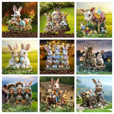 Easter Egg Rabbit Ground Insert Acrylic Garden Stake Yard Decoration Potted Plant Festive Ornament Outdoor Decor