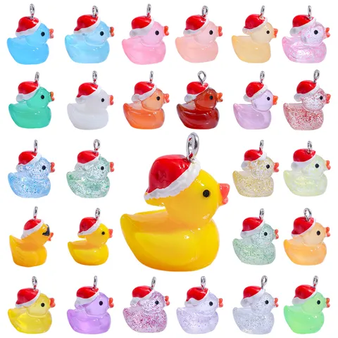 Handgefertigte Bunte Weihnachtsmütze Ente Harz Anhänger Für DIY Schmuckherstellung Schlüsselanhänger Halskette Charms Süße Cartoon Tier Harz Zubehör