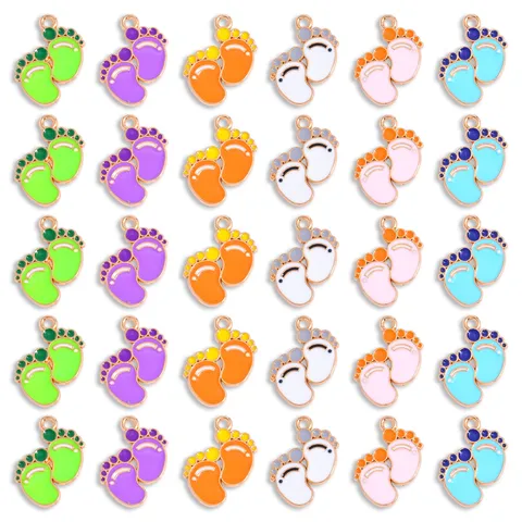 Breloques en Alliage de Zinc Empreinte de Pied de Bébé Pendentifs en Émail pour la Fabrication de Bijoux DIY Accessoires de Bricolage Collier Bracelet Porte-clés