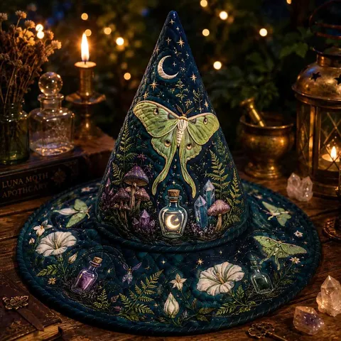 Halloween Witch Hat Quilted Digital Printed Novelty Costume Magic Cap For Adults And Kids Festival Party Cosplay