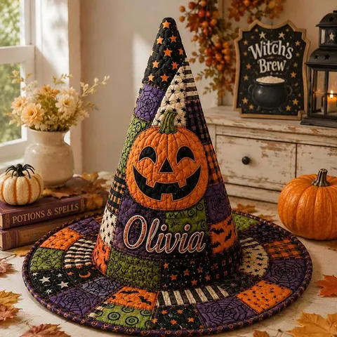 Halloween Witch Hat Quilted Digital Printed Novelty Costume Magic Cap For Adults And Kids Festival Party Cosplay