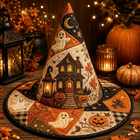 Halloween Witch Hat Novelty Costume Party Hat Digital Printing Quilted Polyester Festival Magic Hat For Women Adults And Kids