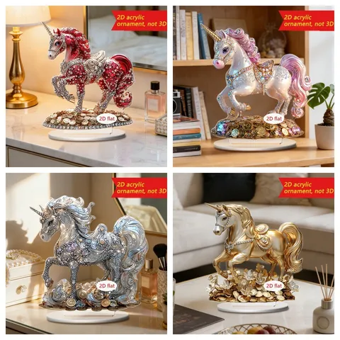 Acrylic Unicorn Desktop Stand Ornament 2D Flat Clear Tabletop Figurine Modern Art Home Office Decoration Gift