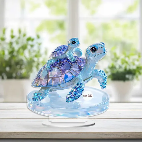 Mother's Day Acrylic Desk Ornament 2D Flat Crystal Texture Turtle Dolphin Design Home Study Bedroom Desktop Decor Gift