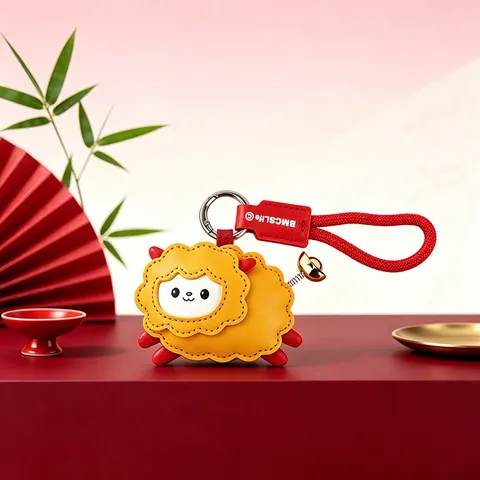Chinese Style Leather Sheep Keychain Car Hanging Ornament Zodiac Sheep Year Gift With Yuanbao Spring Cartoon Animal Bag Charm Accessories