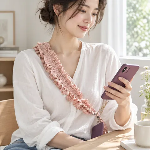Fashionable Scrunchie Pleated Phone Lanyard Portable Bag Strap Crossbody Phone Strap With Metal Hooks And Tether Tab For Women