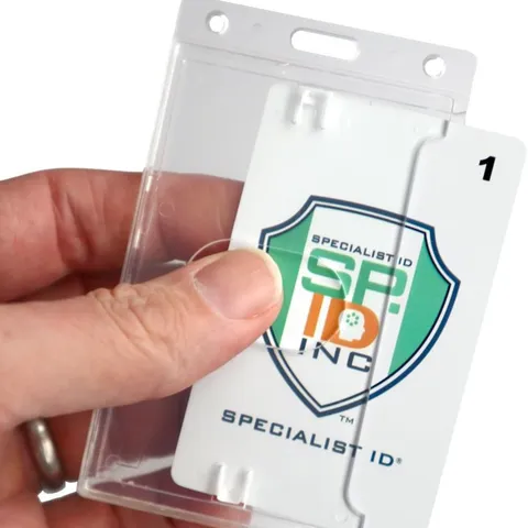 Transparent Rigid Plastic ID Card Holder With Thumb Slider Heavy Duty PS Badge Protector Case For Office School Identity Badge