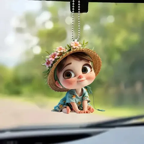Acrylic Flower Girl Cartoon Pendant Car Hanging Ornament Cute Backpack Accessory Home Decoration Gift