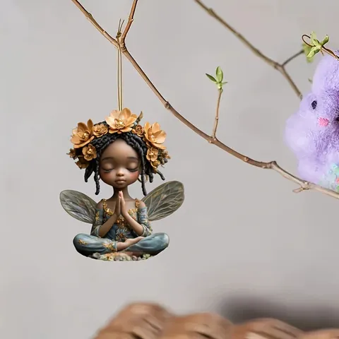 Porte-clés Fille Noire Acrylique Pendentif Dessin Animé Rétroviseur De Voiture Ornement Suspendu Mignon Charme De Sac Accessoires