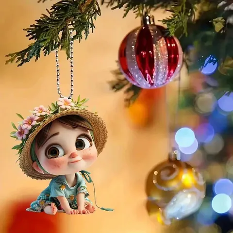 Acrylic Flower Girl Cartoon Pendant Car Hanging Ornament Cute Backpack Accessory Home Decoration Gift