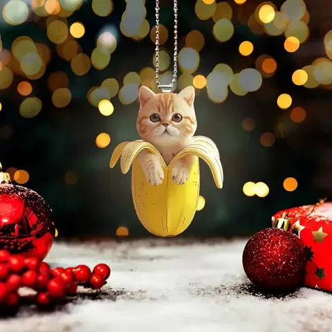 Mignon Chat Banane Acrylique Porte-Clés Dessin Animé Animal Pendentif Charme De Sac Voiture Rétroviseur Suspendu Ornement Cadeau