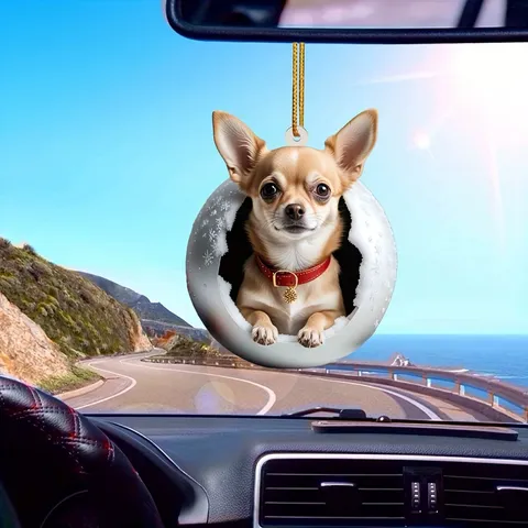 Mignon Chien Coquille d'Œuf Acrylique Pendentif Porte-Clés Chiot Dessin Animé Voiture Rétroviseur Suspendu Ornement Sac à Dos Charme Cadeau