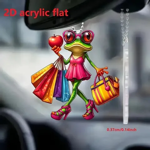 Κρεμαστό Καθρέφτη Αυτοκινήτου από Ακρυλικό Βατράχι Αγορών Χαριτωμένο Καρτούν Διακοσμητικό Αξεσουάρ Τσάντας Εσωτερική Διακόσμηση