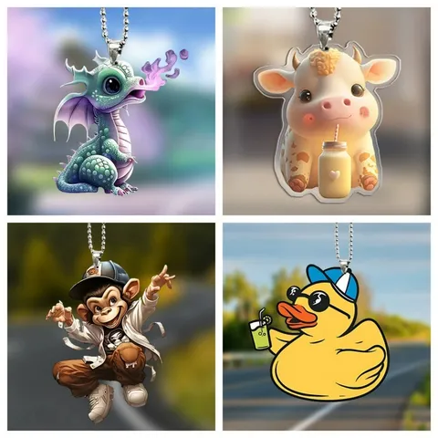 Mignon Dessin Animé Animal Acrylique Porte-Clés Petit Dragon Singe Canard Pendentif de Sac Rétroviseur de Voiture Bijoux