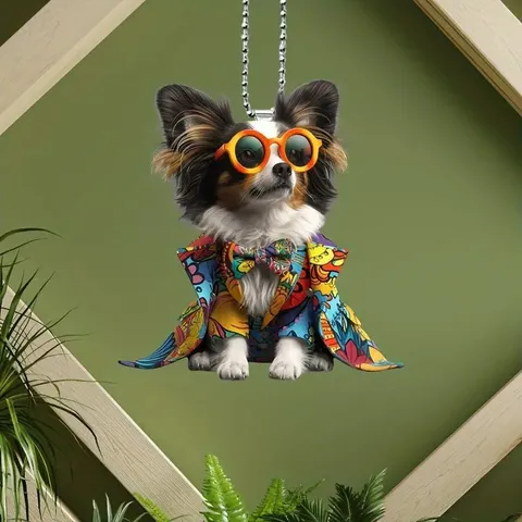 Chien Drôle Costume Lunettes de Soleil Pendentif Acrylique Voiture Rétroviseur Ornement Suspendu Décoration Sac Charme