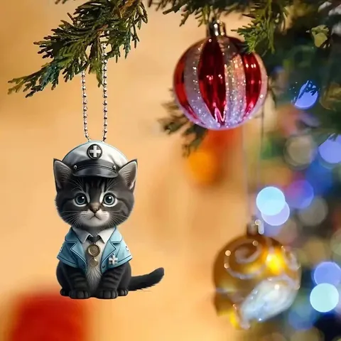 Carino Gatto in Uniforme da Poliziotto Portachiavi in Acrilico Animale Cartone Animato Ciondolo per Borsa Decorazione Regalo