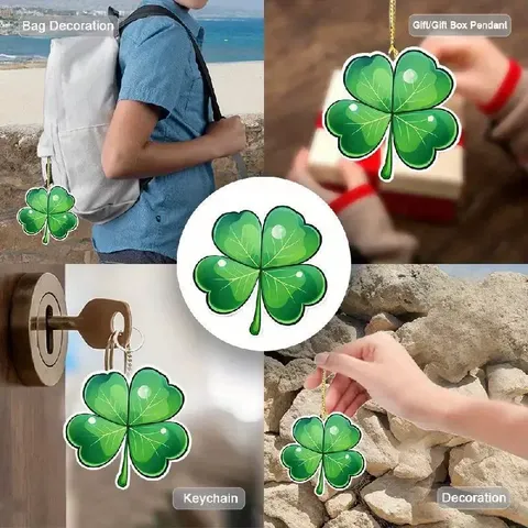 Ciondolo per Auto Piatto in Acrilico Trifoglio a Quattro Foglie Portachiavi Regalo Creativo Anello Chiave Foglia Verde Ornament Appendice Moda