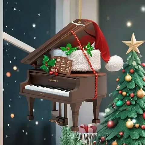 Christmas Grand Piano Acrylic Ornament Cute Cartoon Holiday Party Decor Backpack Pendant Tree Hanging Decoration Gift