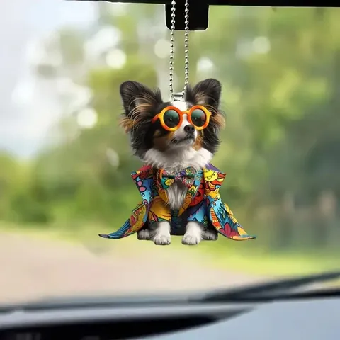 Chien Drôle Costume Lunettes de Soleil Pendentif Acrylique Voiture Rétroviseur Ornement Suspendu Décoration Sac Charme