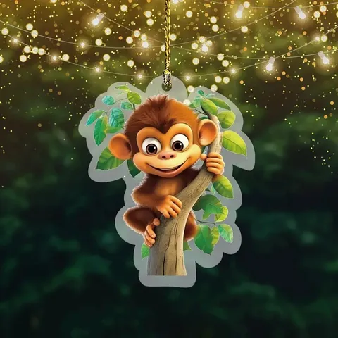 Créatif Mignon Petit Singe Acrylique Pendentif Plat Dessin Animé Rétroviseur De Voiture Ornement Suspendu Charme De Sac À Dos Cadeau
