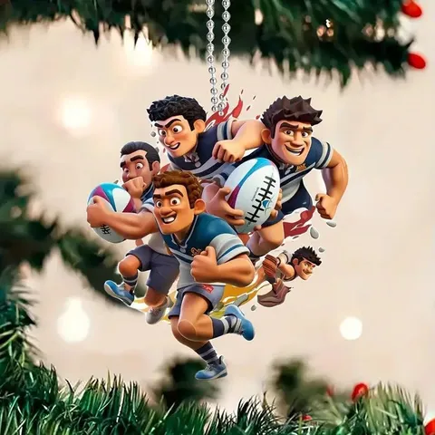 Pendentif Personnalisé en Acrylique Garçon de Rugby Ornement Suspendu pour Rétroviseur de Voiture Porte-clés Dessin Animé Charme de Sac