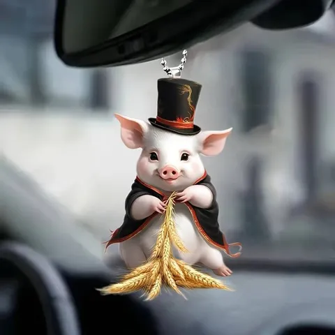 Mignon Cochon de Dessin Animé Acrylique Pendentif Plat Voiture Rétroviseur Suspendu Ornement Sac à Dos Charme Décor Intérieur Cadeau