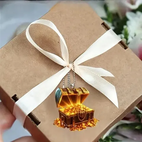 Flat Acrylic Treasure Chest Pendant Car Rearview Mirror Hanging Ornament Backpack Charm Fashion Interior Decoration