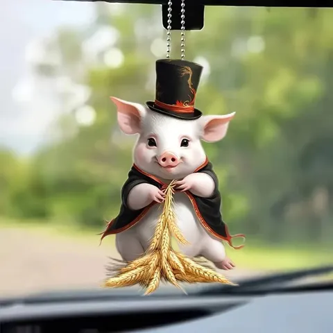 Mignon Cochon de Dessin Animé Acrylique Pendentif Plat Voiture Rétroviseur Suspendu Ornement Sac à Dos Charme Décor Intérieur Cadeau