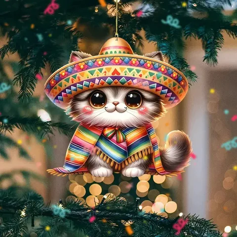 Lindo Gato de Dibujos Animados Acrílico Colgante de Coche Estilo Étnico Llavero Decoración de Espejo Retrovisor Accesorios de Moda