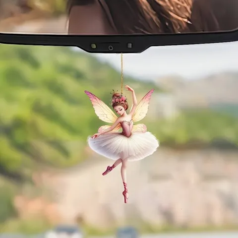 Ornamento Appendibile Ballerina di Danza Classica in Acrilico Grazioso Ciondolo Fata per Specchietto Retrovisore Auto Decorazione Giardino