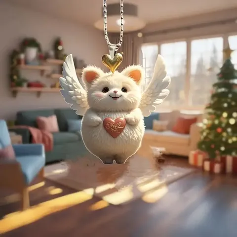 Cute Angel Heart Bear Cartoon Acrylic Pendant Car Hanging Ornament Backpack Charm